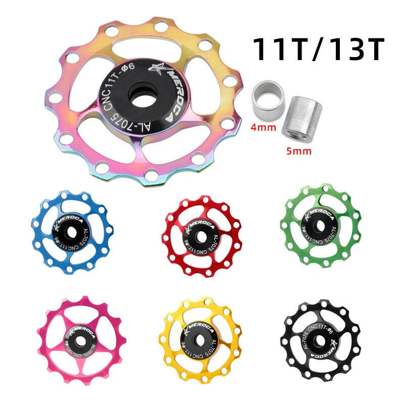 Metal Bearings MTB Road Bike Meroca Guide Pulleys 11T 13T Sealed Bearing 7/8/9/10 Speed Rear Derailleur Pulley Jockey Wheel-WAYBIKER