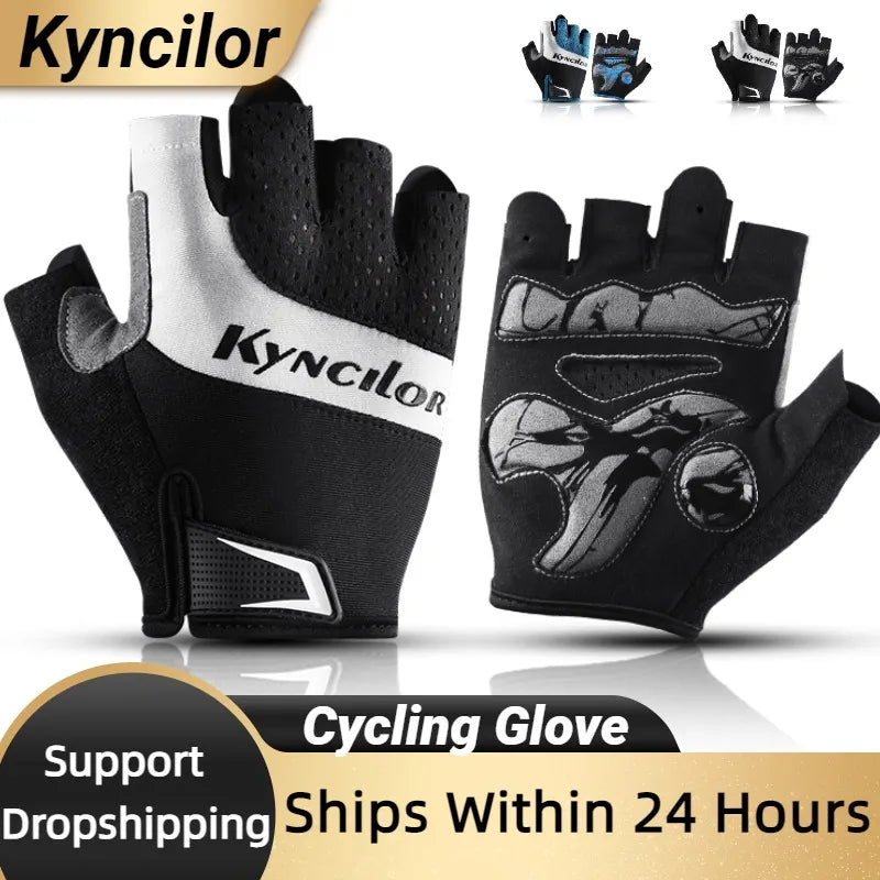 Half Finger Sports Cycling Gloves Breathable Sweat Non-Slip Wear MTB Gloves Fitness Gym Riding Motorcycle Gloves Men Black-WAYBIKER