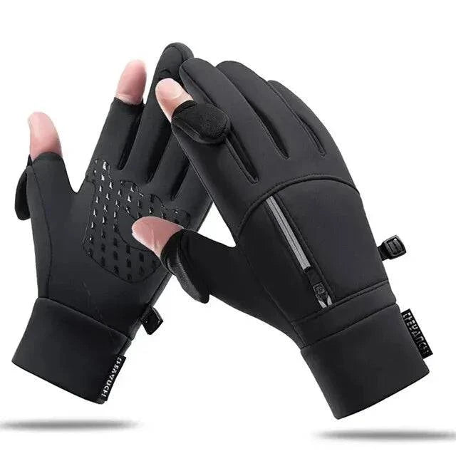 Winter Fishing Gloves 2 Finger Flip Waterproof Winter Gloves Windproof Photograph Men Women Warm Protection Fish Angling Gloves-WAYBIKER