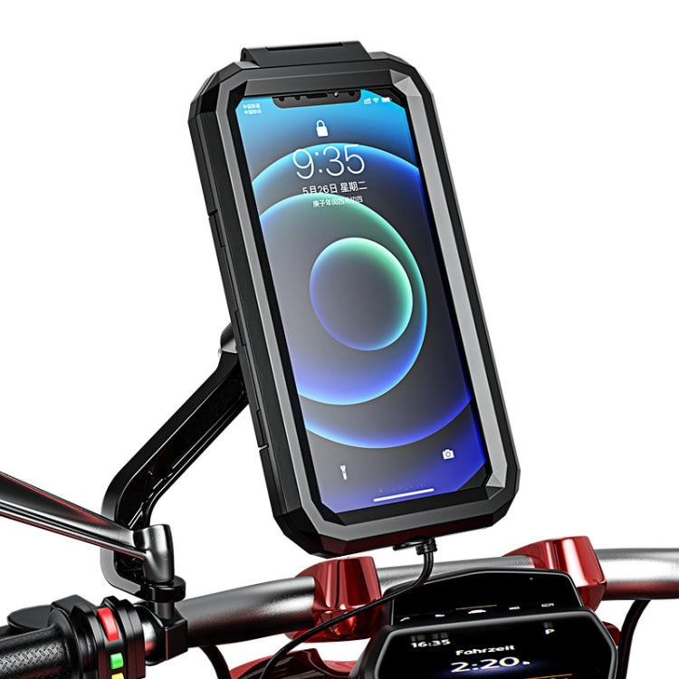 Kewig Bicycle Motorcycle Rearview Mirror Waterproof Box Touch Screen Phone Holder, Small Rearview Mirror Installation, Large Rearview Mirror Installation - WAYBIKER