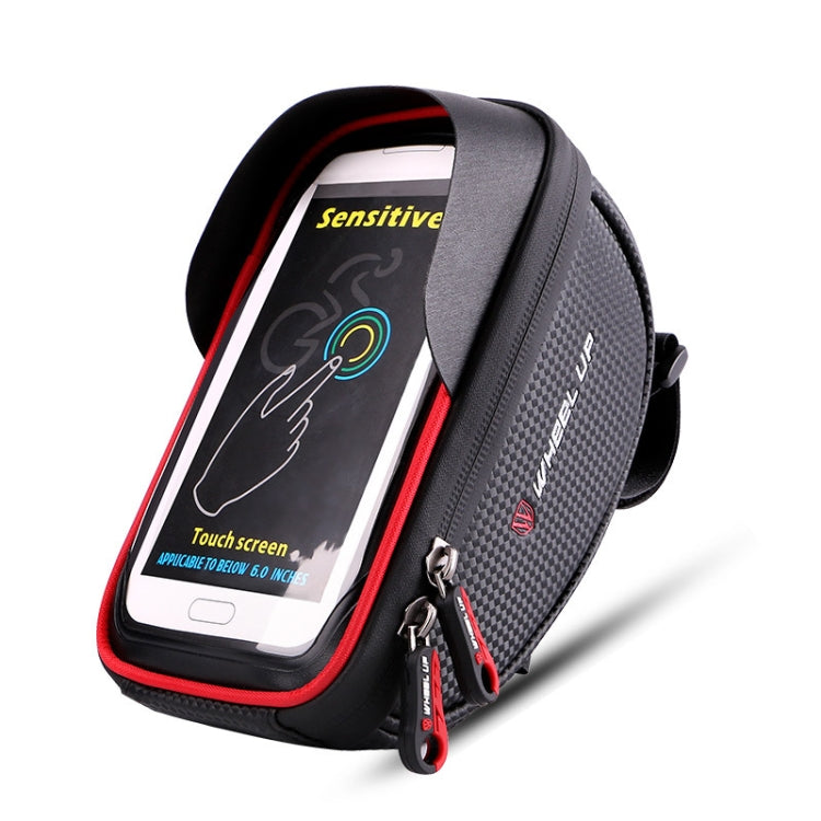 WHEEL UP Anti-splashing Touch Screen Bicycle Mobile Phone Bag Mountain Bike Front Beam Bag Riding Handlebar Bag, Black, Black and Red, 010 Chinese Elements, Twist Section-Black, Ball Pattern Section-Black