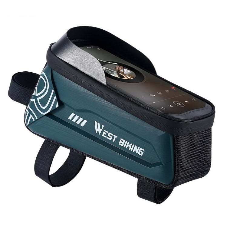 WEST BIKING Bicycle Upper Tube 2.2L Hard Shell Bag For 7.4 Inch Mobile Phone, Black, Dark Green - WAYBIKER