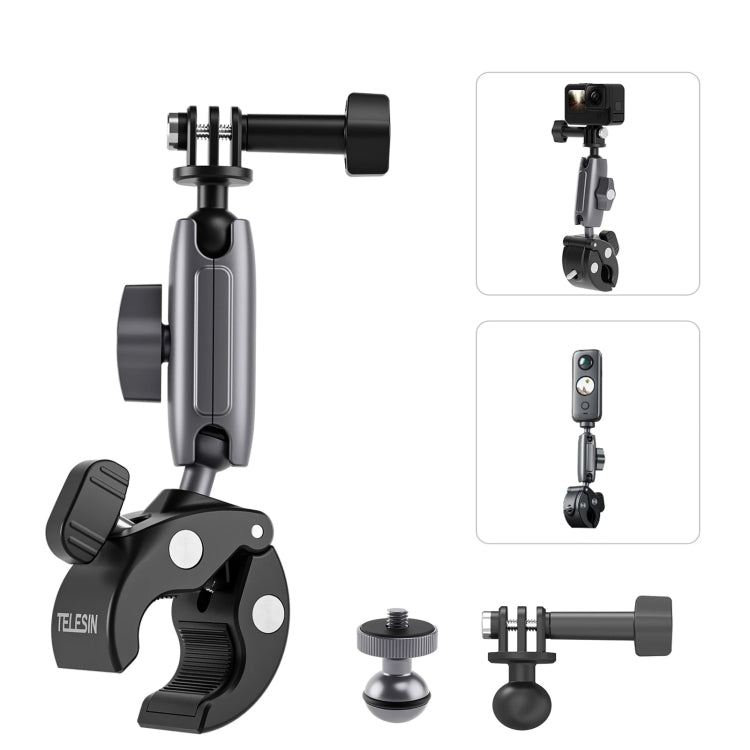 TELESIN Aluminum Alloy Crab Claw Handlebar Tube Clamp For Sports Camera Mobile Phones, Aluminum Alloy