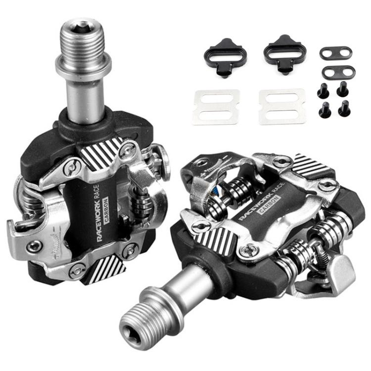 RACEWORK M8100 Mountain Bike Self-locking Pedal Ultra-light DU Bearing SPD Pedal, Black, Black Gold - WAYBIKER
