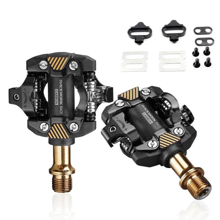 RACEWORK M8100 Mountain Bike Self-locking Pedal Ultra-light DU Bearing SPD Pedal, Black, Black Gold - WAYBIKER