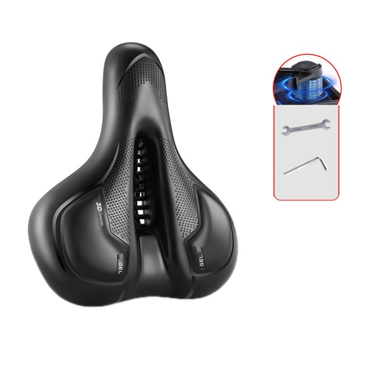 Thickened Universal Bicycle Saddle With Silicone Shock Absorber, Black, Black+USB Rechargeable Taillight