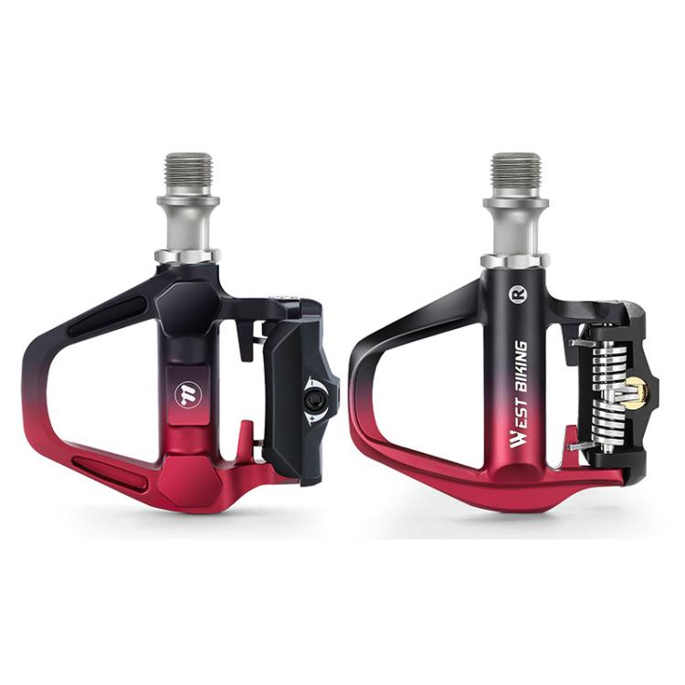 WEST BIKING Lightweight SPD-Compatible Road Bike Clipless Pedals - with Cleats and High-Efficiency Bearings, Black Steel, Black Red Steel, Black Red Titanium
