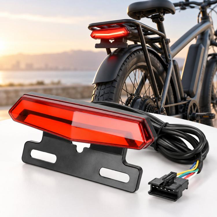 36V-48V 3-in-1 E-Bike LED Tail Light with Brake & Turn Signal Universal Electric Bicycle Rear Safety Light
