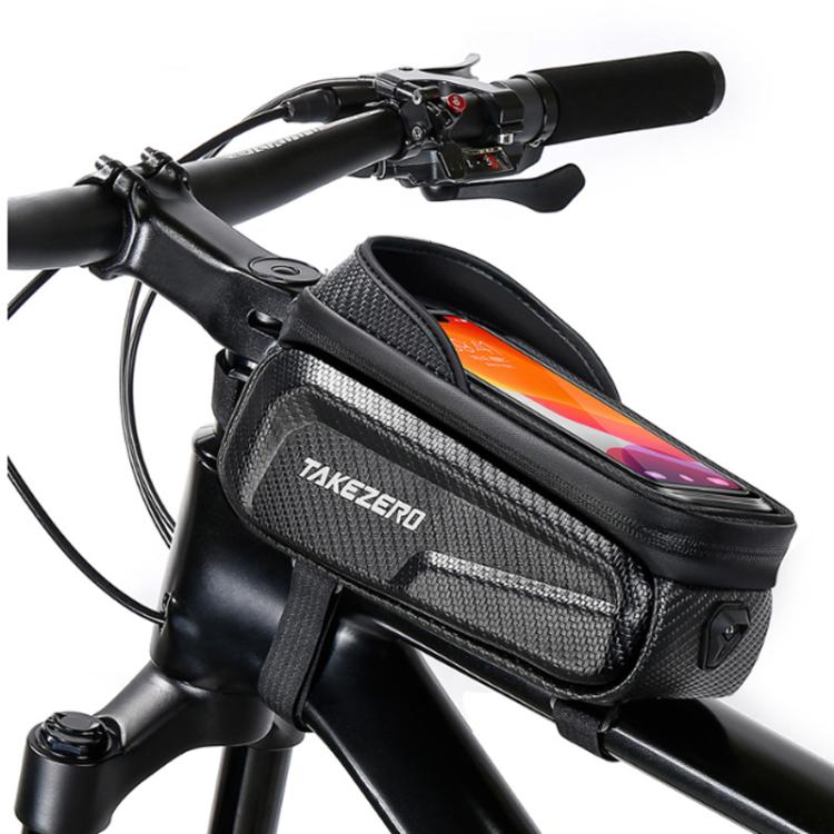 TAKEZERO TZ01 Hard Shell Bike Top Tube Bag Waterproof EVA Mountain Bicycle Front Frame Storage with Phone Mount 1L