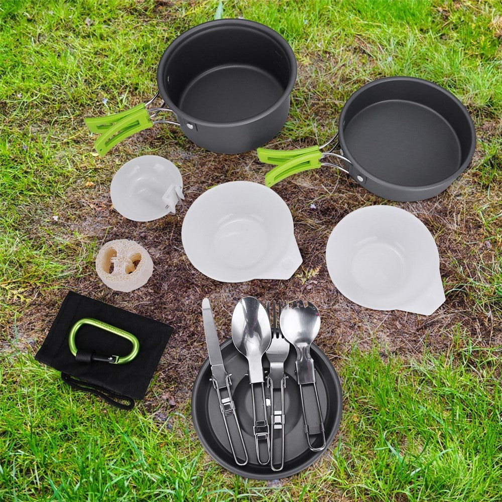 15Pcs Portable Camping Cookware Outdoor Cook Gear with Nonstick Pot Pa