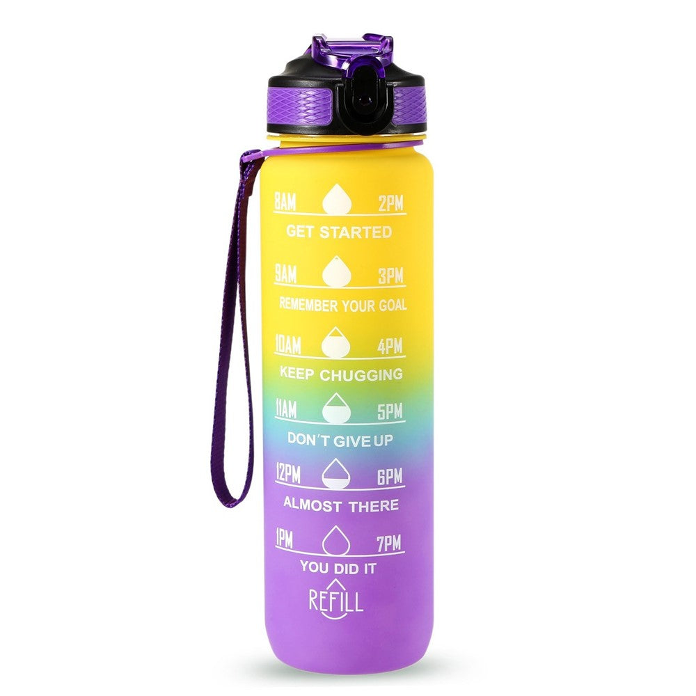 1L Sports Water Bottle with Time Marker Water Jug Leak proof Drinking Kettle for Office School Camping without FDA Certificate, BPA Free