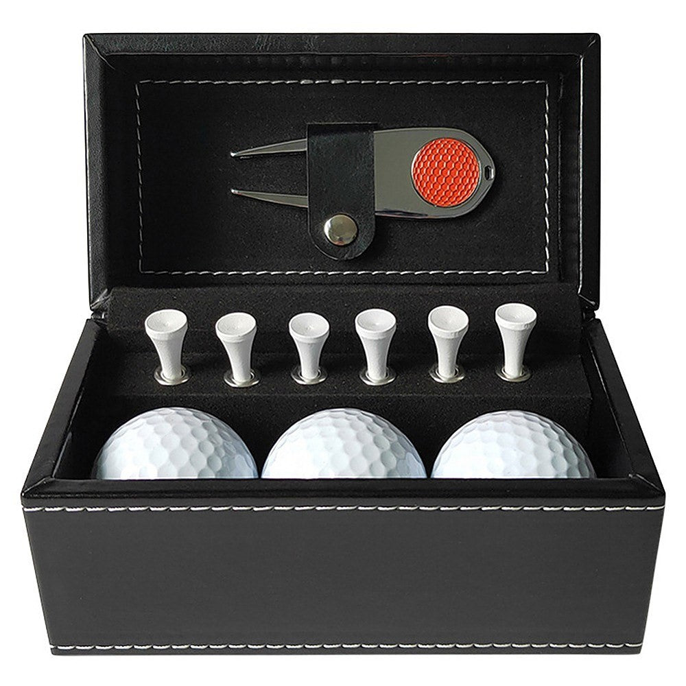 11 Pcs Golf Set Golf Training Accessories with 6 Golf Tees 3 Golf Balls Divot Repair Tool Leather Box Set