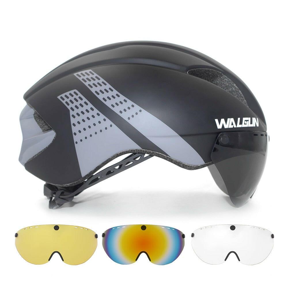 WALGUN Aero Cycling Helmet Road Bike Helmet Adults Lens Goggles Visor Time Trial TT Triathlon Bicycle Helmet M L for Men Women-WAYBIKER