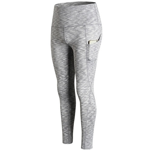 Woman High Waist Yoga Pants Quick-dry Sports Pants Yoga Leggings Workout Pants with Pocket Dark Blue L
