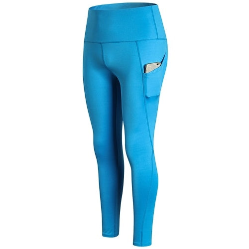 Woman High Waist Yoga Pants Quick-dry Sports Pants Yoga Leggings Workout Pants with Pocket Dark Blue L