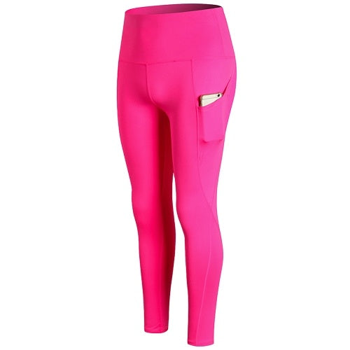 Woman High Waist Yoga Pants Quick-dry Sports Pants Yoga Leggings Workout Pants with Pocket Dark Blue L