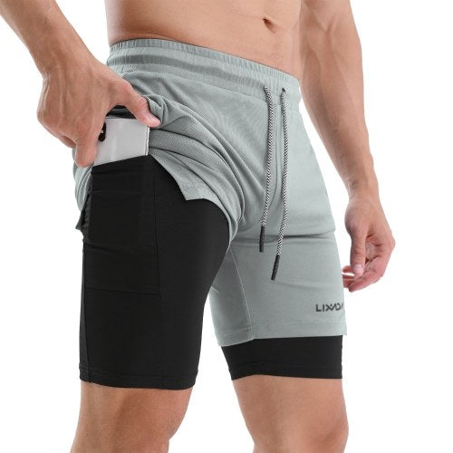Lixada 2-in-1 Men Running Shorts with Quick Dry Pockets