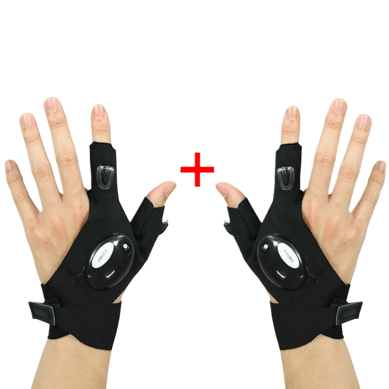 1 Pair Outdoor Fishing Magic Strap Fingerless Gloves Night Light Waterproof Fishing Gloves with LED Flashlight Rescue Tools-WAYBIKER