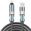 240W 4-in-1 USB-C Cable - PD 5A Fast Charging & Data Sync with USB A,TYPE C & Lightning, Breathing Light, Aluminum Alloy Design, 4FT Silicone Cable, Compatible with iPhone 15/14, iPad Pro, Samsung, and Laptops-WAYBIKER
