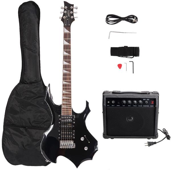 Do Not Sell on Amazon Flame Shaped Electric Guitar with 20W Electric Guitar Sound HSH Pickup Novice Guitar Audio Bag Strap Picks Shake Cable Wrench Tool Black