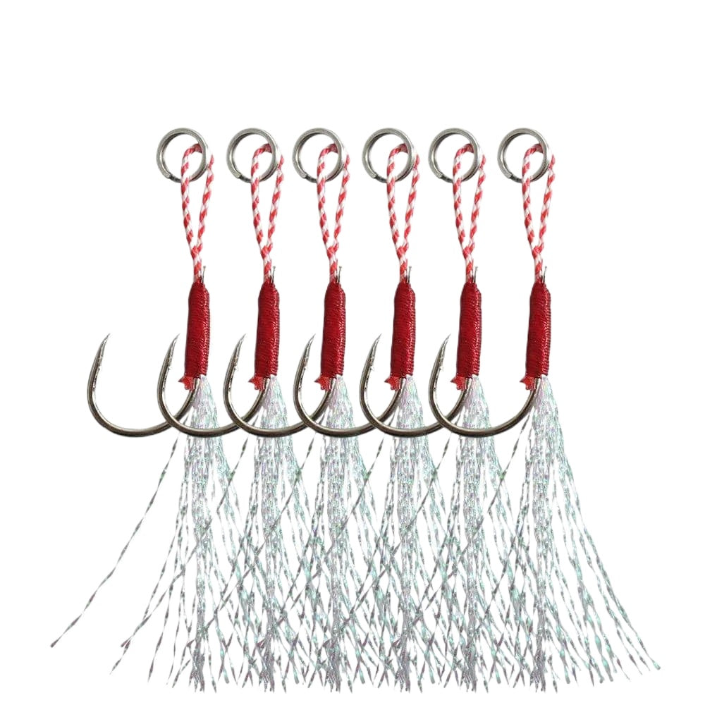 Slow Jigging Fishing Cast Jigs Assist Hook Barbed Single Jig Hooks Thread Feather High Carbon Steel 10pcs/Lot-WAYBIKER
