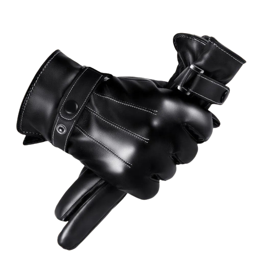 1 Pair High Quality Full Finger Black Riding Gloves  Men PU Leather Glove Winter Warm Touch Screen Gloves-WAYBIKER
