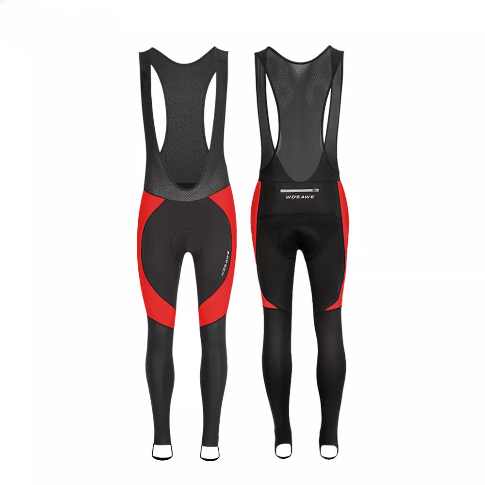 WOSAWE Men Cycling Bib Pants Thermal Reflective Winter Bib Shorts with Braces Cycling Gel Pad MTB Bike Trousers Long Pant-WAYBIKER