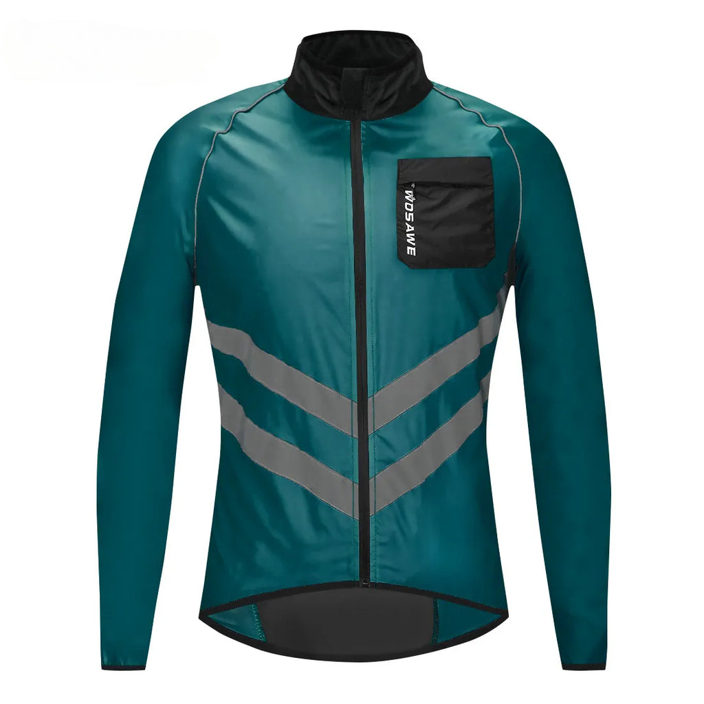 WOSAWE Windproof Cycling Jacket MTB Bike Jersey Outdoor Sport Cycling Windbreaker Rainproof Reflective Bike Clothing Navy Blue