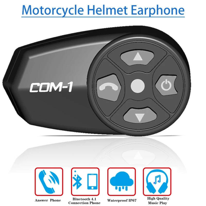 WAYXIN 2019 New COM-1 Motorcycle Helmet Headset 1PCS Bluetooth 4.1 Headset For Motorcycle Helmet Riding Hands Free Headphone