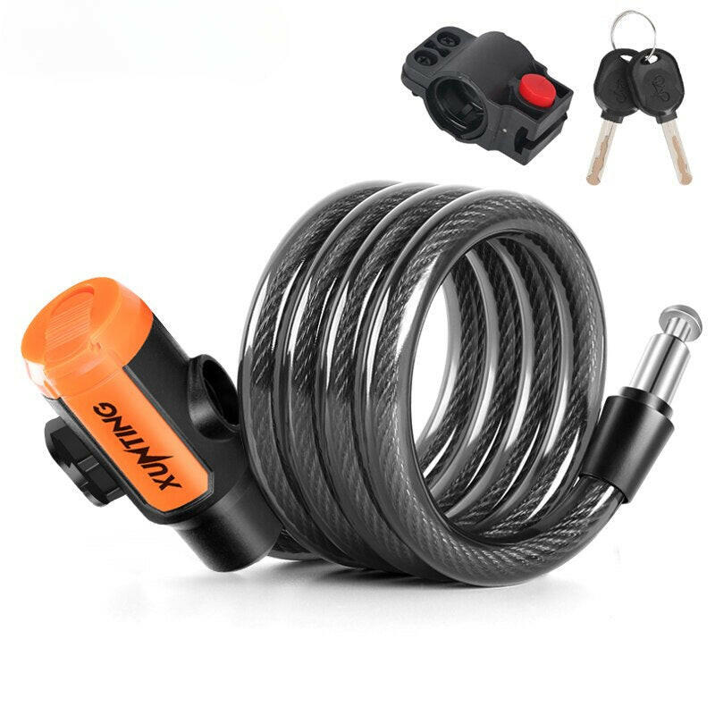 Xunting Bike Lock Coiled Secure Keys Bike Cable Lock with Mounting Bracket Weathproof Anti Theft Scooter Bicycle Lock-WAYBIKER