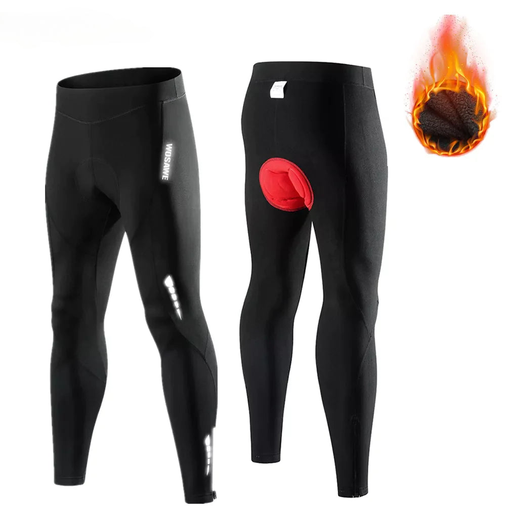 WOSAWE Winter Men Cycling Pant Keep Warm Fleece Lining Women Sports Leggings Long Pants Reflective Windproof MTB Bicycle Trouser-WAYBIKER