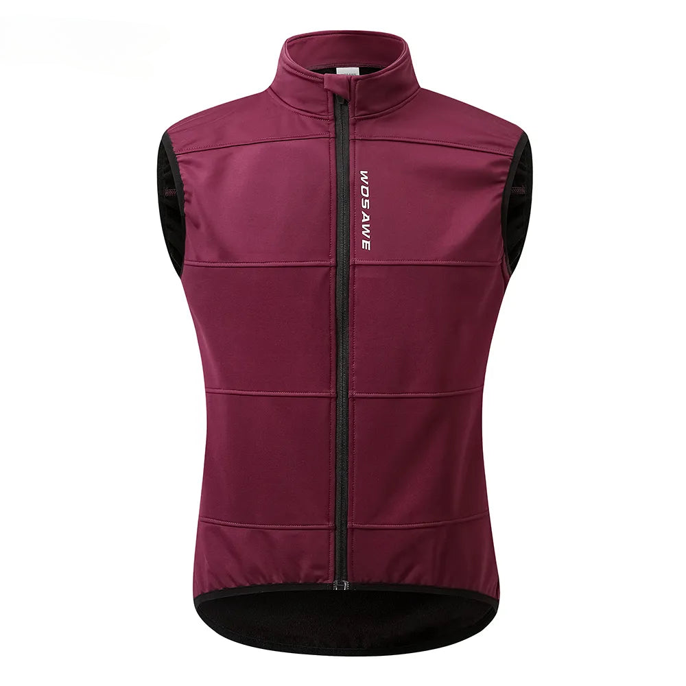 WOSAWE WINTER Gilet Thermal Fleece Men Cycling Jacket Sleeveless Cycling Bike Clothing Black Vest Winter Coat  No Pockets-WAYBIKER