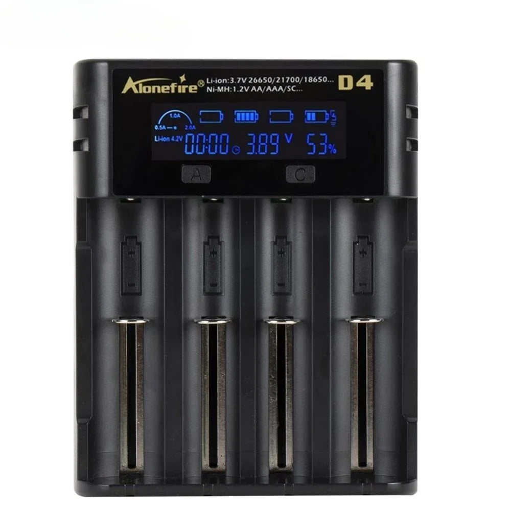 LCD Screen 4-Channel Li-ion Ni-Mh Ni-Cd Battery 1.2V 3.7V Original Smart Universal USB Charger 26650/16340/21700/18650/AA/AAA-WAYBIKER