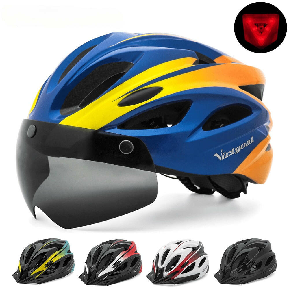 VICTGOAL Bicycle Helmet For Men Taillight Magnetic Goggles UV400 Lens Sun Visor Cycling Helmets MTB Electric Scooter Bike Safety-WAYBIKER