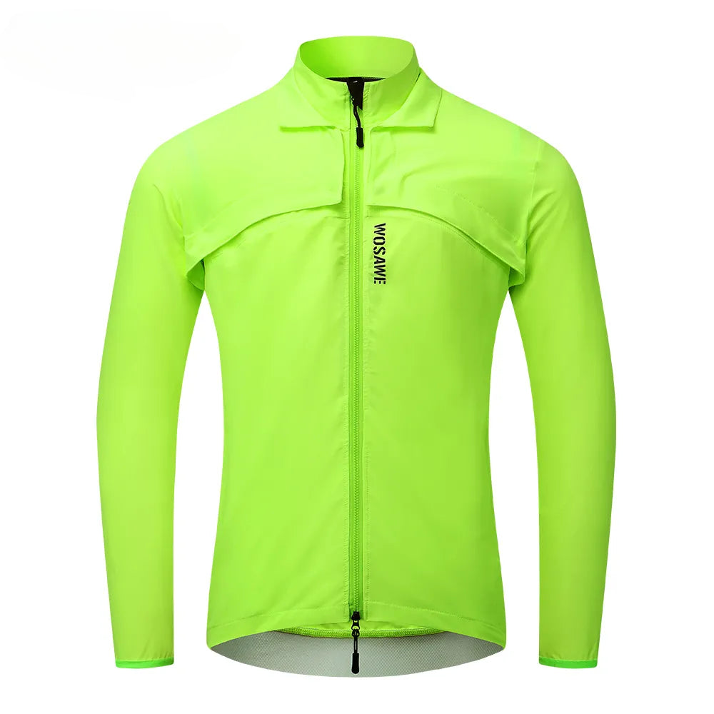 WOSAWE Mens Bike Jacket Long Sleeve Jersey Vest Wind Coat Windbreaker Jacket Windproof Outdoor Sportswear with Removable Sleeves-WAYBIKER