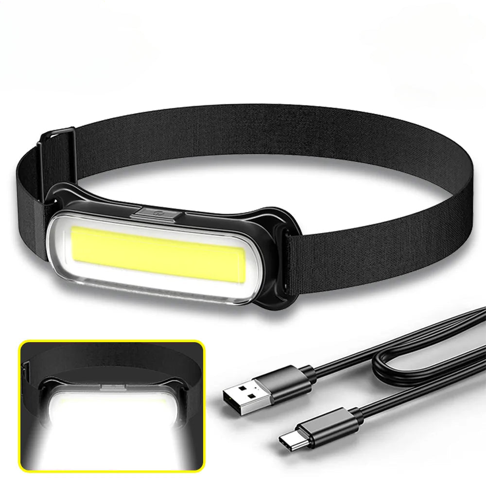 USB Rechargeable LED Headlamp 3 Modes Fishing Camping Lantern  Waterproof Mini Headlight Portable Floodlight COB Head Torch-WAYBIKER