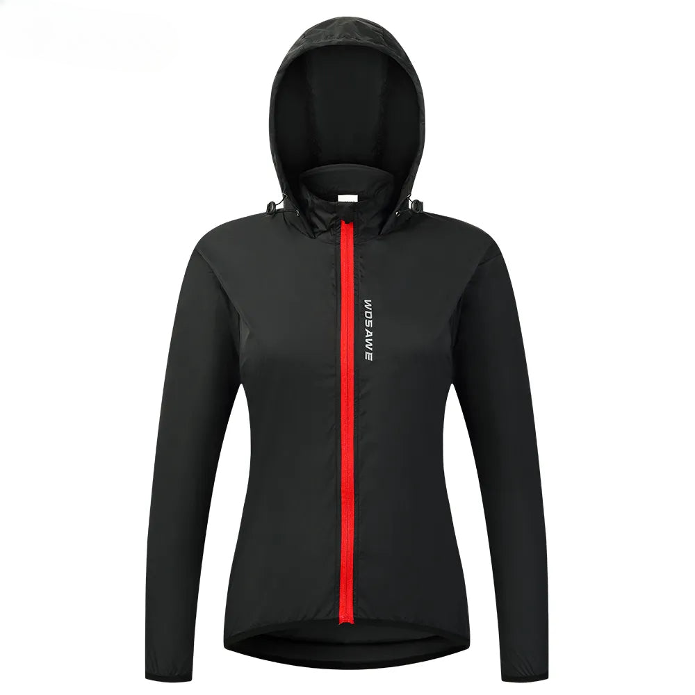 WOSAWE Ladies Windproof Cycling Jackets Hooded Riding Waterproof Cycle Clothing Bike Long Sleeve Jerseys Reflective Wind Coat-WAYBIKER