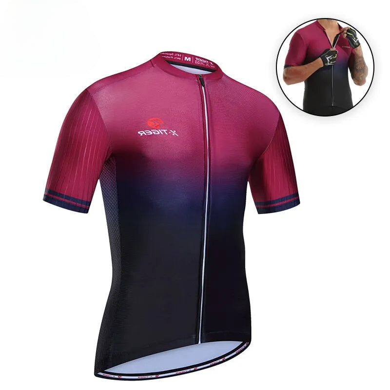 X-TIGER Cycling Jersey Mens Bike Shirt Short Sleeve Gradient Color Series Breathable Reflective UPF50+ Mountain Bicycle Clothing