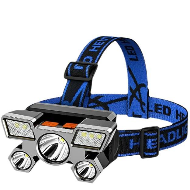 Rechargeable Five-Head LED Headlamp with Strong Lighting for Fishing and Mining, Long-Range and Super Bright, Equipped with Head-WAYBIKER