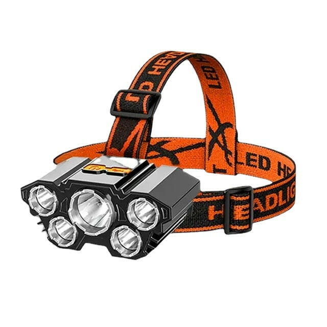 Portable 5 LED Strong Light Headlight Built in 18650 Battery USB Rechargeable Head Flashlight Outdoor Camping Fishing Headlamp