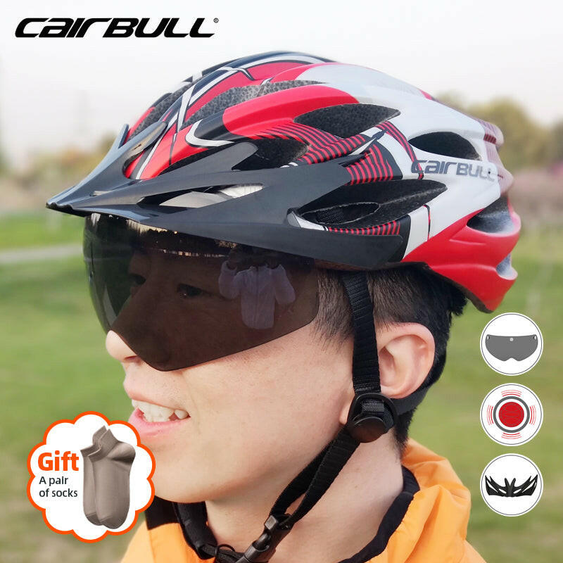 Bicycle Safety Helmets cairbull Removable Lens Visor Mountain Road Bike Helmet Integrally-molded Ultralight With Rearlight cap