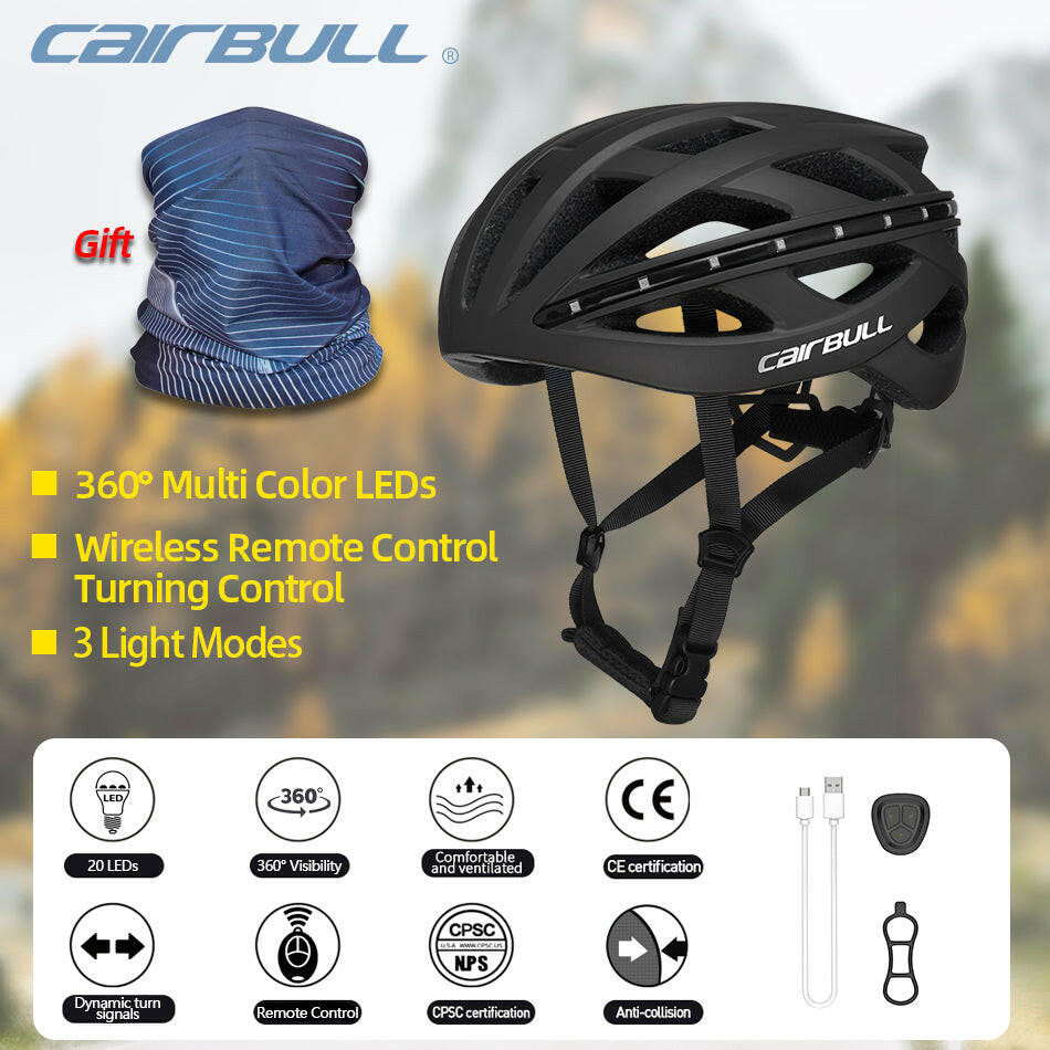 CAIRBULL Bicycle Helmet Smart Cycling LED Helmets Turn Signal Light Wireless Remota for Men Women Electric Scooter Motocross Cap
