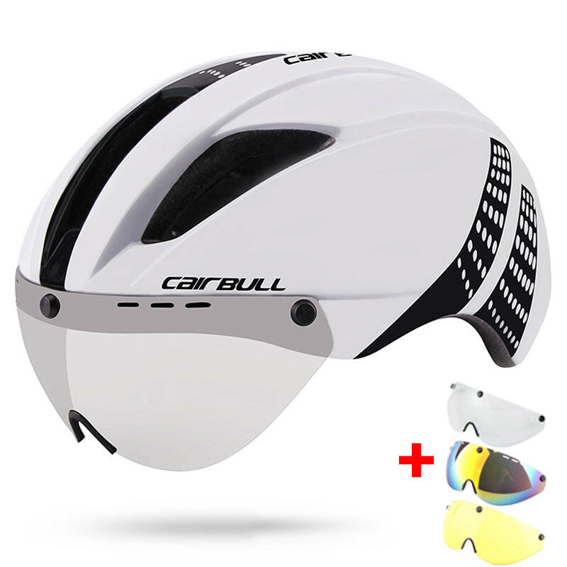 Cairbull Integral Bicycle Helmet TT Road Aero Helmet Goggle City Casque Velo Route With Lens for Bicycle Adults Men Women EPS+PC