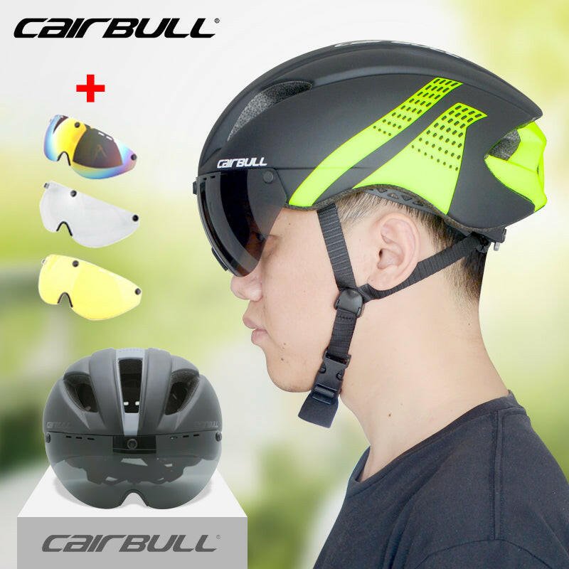 Cairbull Integral Bicycle Helmet TT Road Aero Helmet Goggle City Casque Velo Route With Lens for Bicycle Adults Men Women EPS+PC-WAYBIKER