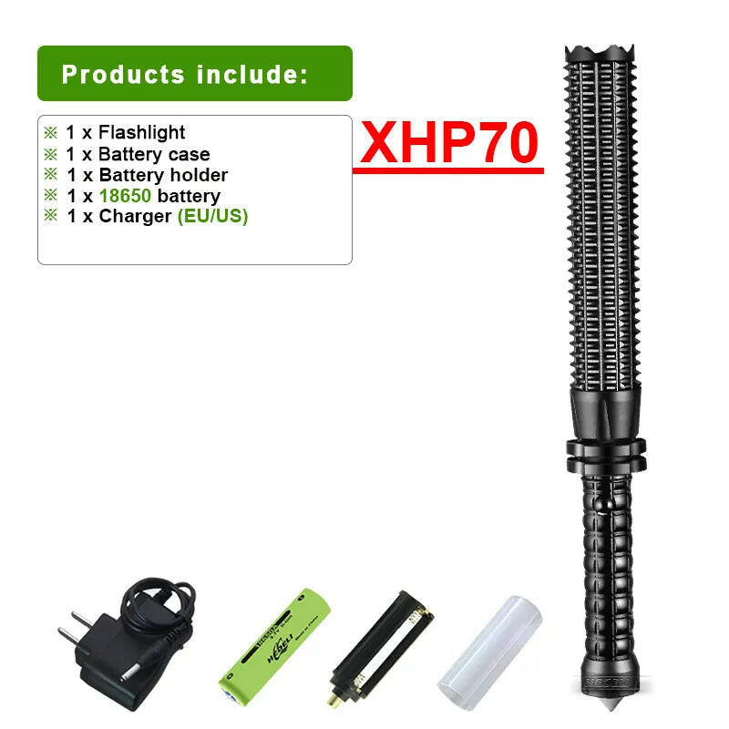 Telescopic Baton self defense Most Powerful Led Flashlight Xhp70 Tactical Flashlight 18650 Rechargeable 4core defense Hand light-WAYBIKER