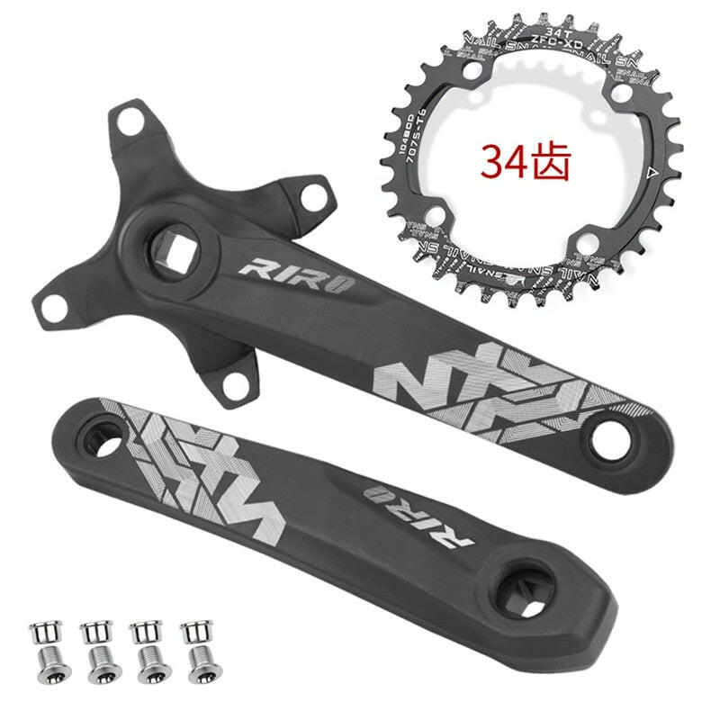 RIRO Bicycle Crankset 104BCD Mountain Bike Square Hole MTB Crank Aluminum Alloy 170/175mm Narrow Wide Single disc 32T34T/36T/38T-WAYBIKER