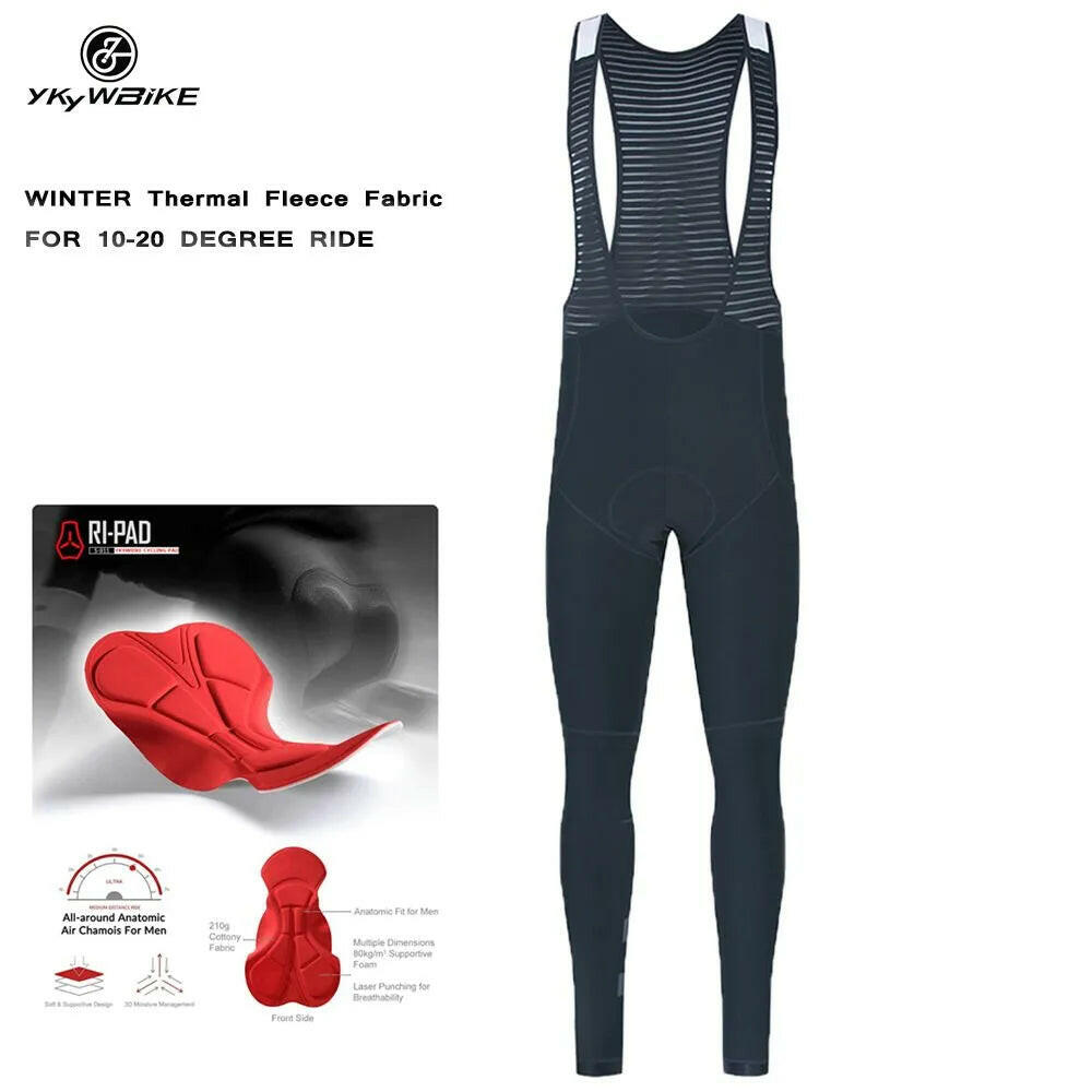 YKYWBIKE winter men's Cycling Bib Pants Thermal Fleece trousers winter leggings with pad to keep warm mountain bike pants 사이클링