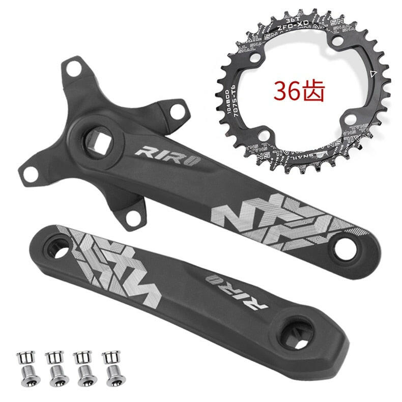 RIRO Bicycle Crankset 104BCD Mountain Bike Square Hole MTB Crank Aluminum Alloy 170/175mm Narrow Wide Single disc 32T34T/36T/38T-WAYBIKER