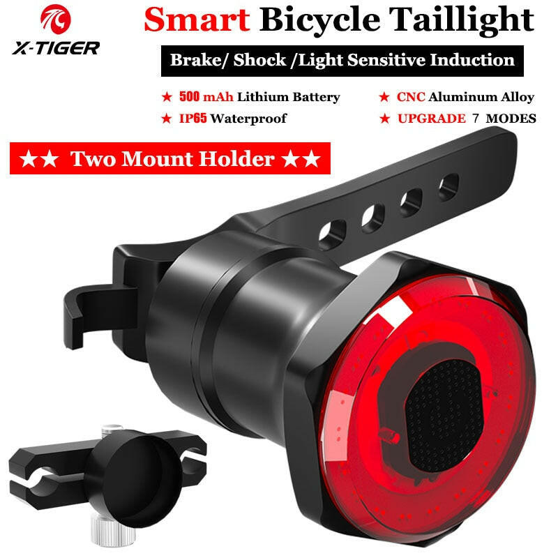 X-Tiger Bike Rear Light IPx6 Waterproof LED Charging Bicycle Smart Auto Brake Sensing Light Accessories Bike Taillight Light-WAYBIKER