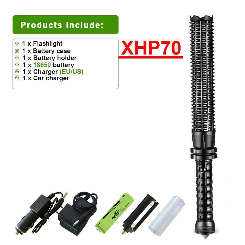 Telescopic Baton self defense Most Powerful Led Flashlight Xhp70 Tactical Flashlight 18650 Rechargeable 4core defense Hand light-WAYBIKER